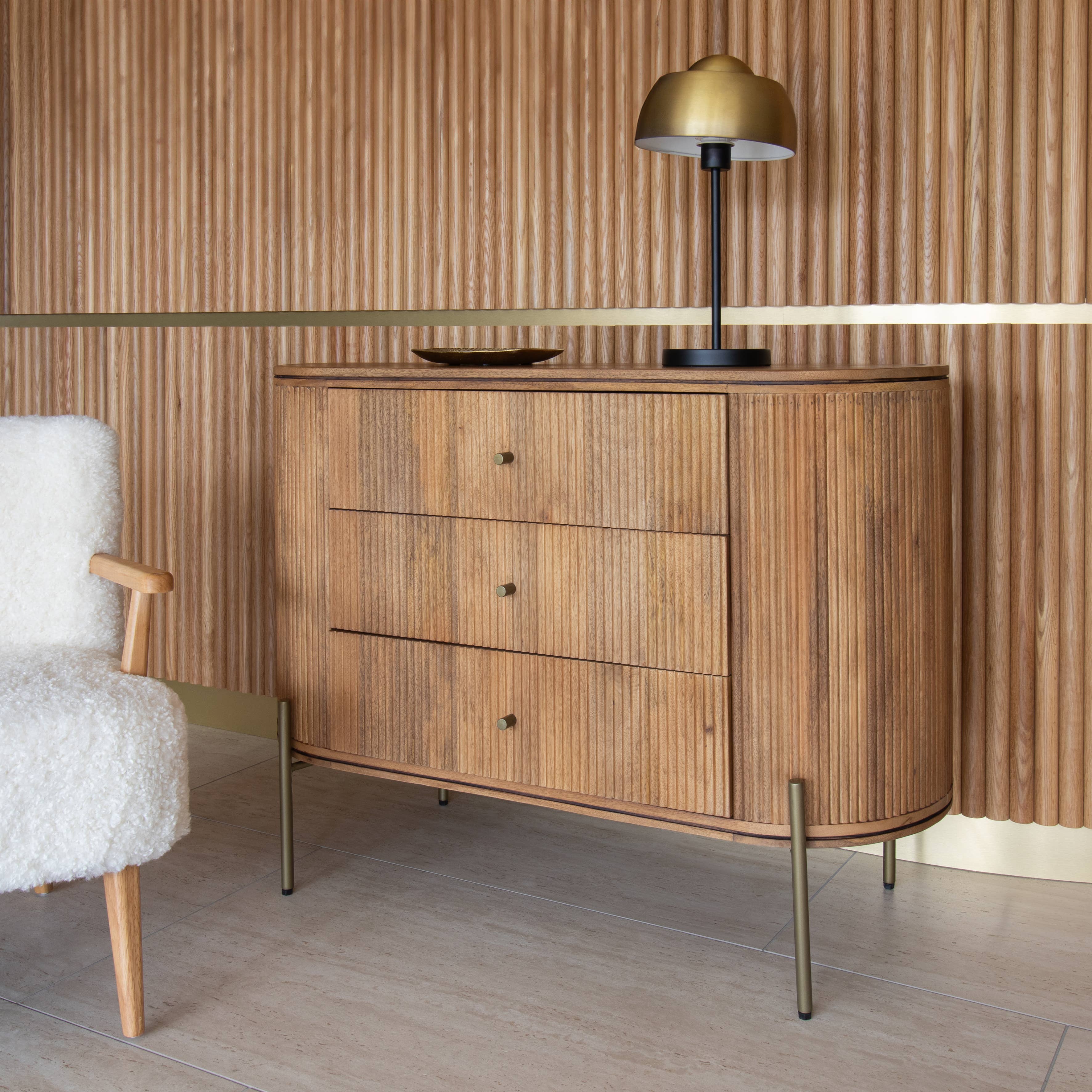 Now's Home - Vente Armoire - COMMODE 3 TIROIRS BOIS DE MANGUIER PIEDS MÉTAL DORÉ 110 LIMA2