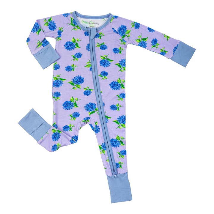 LollyBanks - Wholesale Sleepsuit - Baby - You Had Me At Hydrangea Baby Bamboo Pajamas, 2 Way Zipper