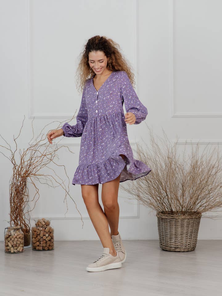 Lavendel Lockeres Kleid mit Knöpfen für den Großhandel von Azuri