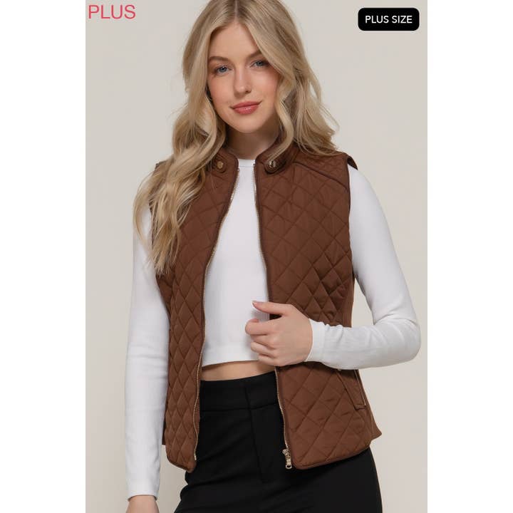 PLUS RUSKINDSPIPING QUILTET LYNLÅSPOLSTRET VEST for engroshandel hos Style Up