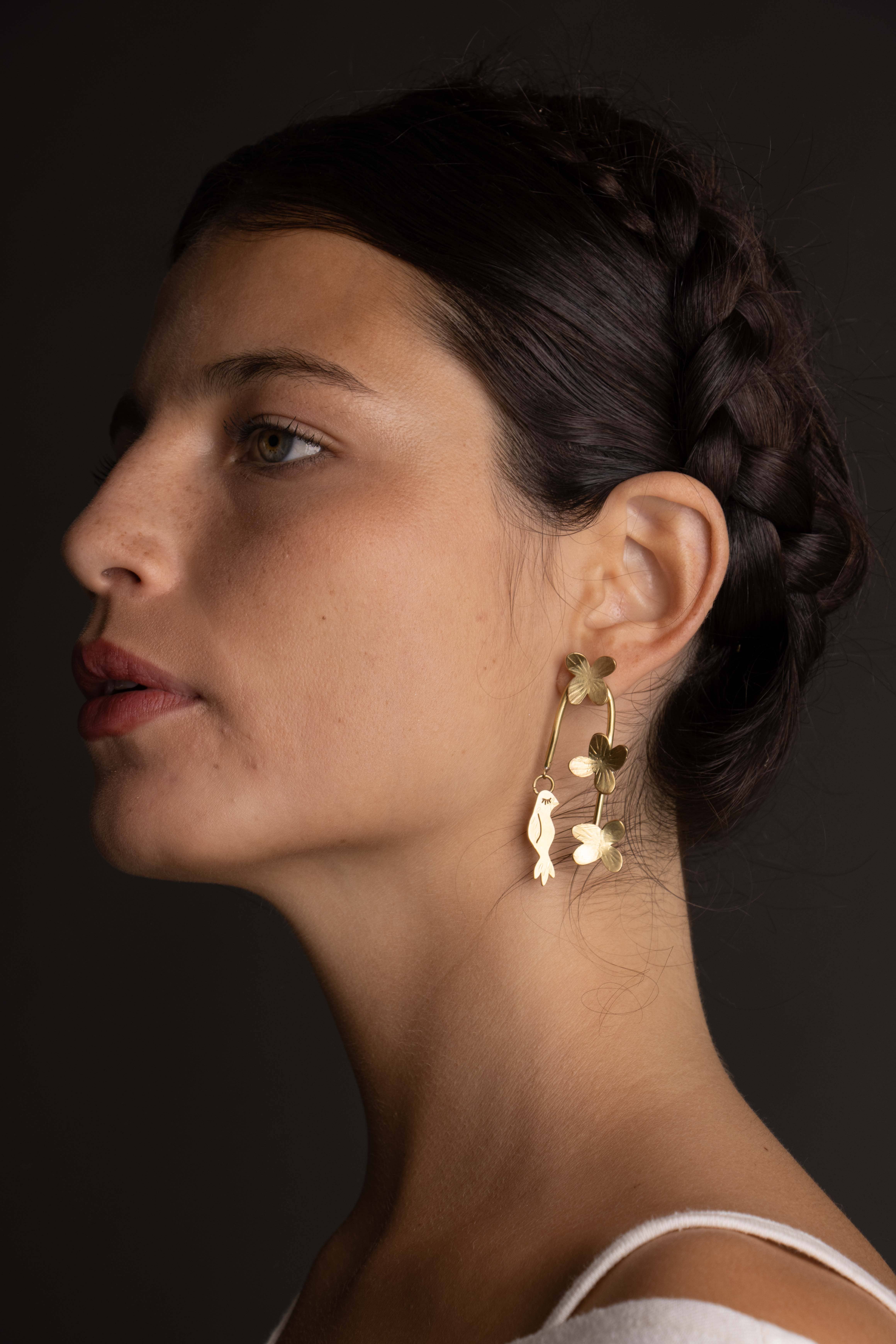 Maria rosua - Vente Boucles d'oreilles pendantes - Boucles d'oreilles hortensias et petits oiseaux3