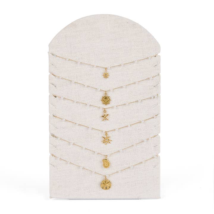 Display of 18 assorted chain necklaces - soft pearls for wholesale by By Sookay