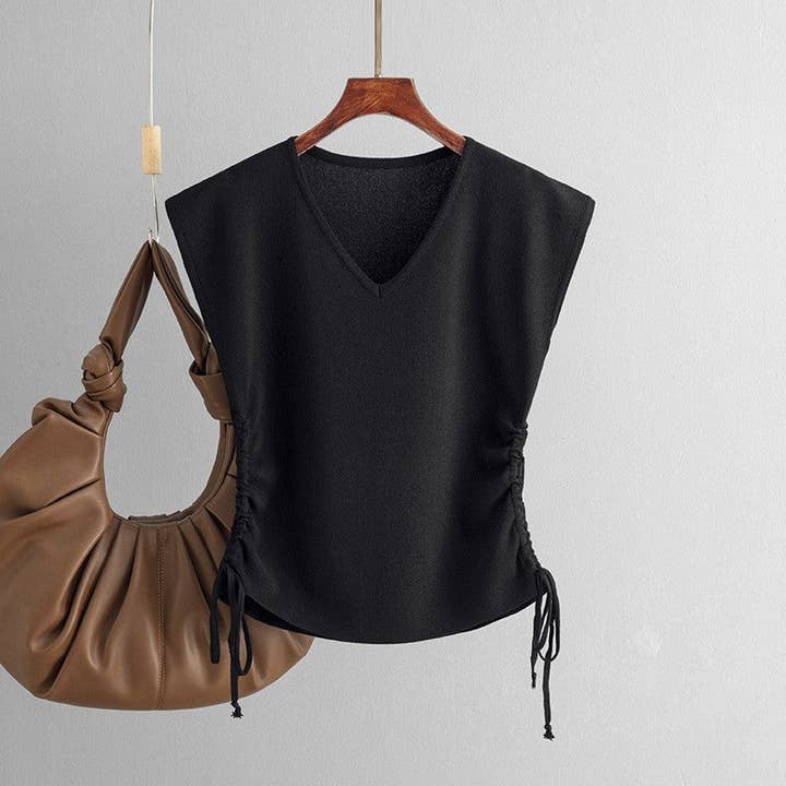 Sheer Trend - Wholesale Knit top – Women's - Solid Knit Sleeveless V Neck Crop Top5