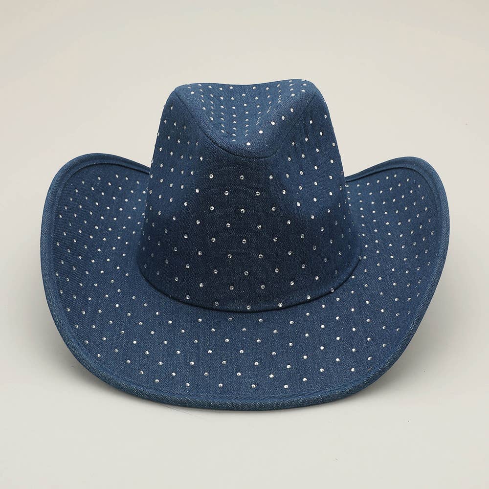 Sensibling Corp. - Vente Chapeau en feutre - femme - Chapeau Fedora Cowboy Western en Denim avec Strass Scintillants1