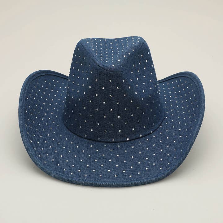 Sensibling Corp. - Vente Chapeau en feutre - femme - Chapeau Fedora Cowboy Western en Denim avec Strass Scintillants1