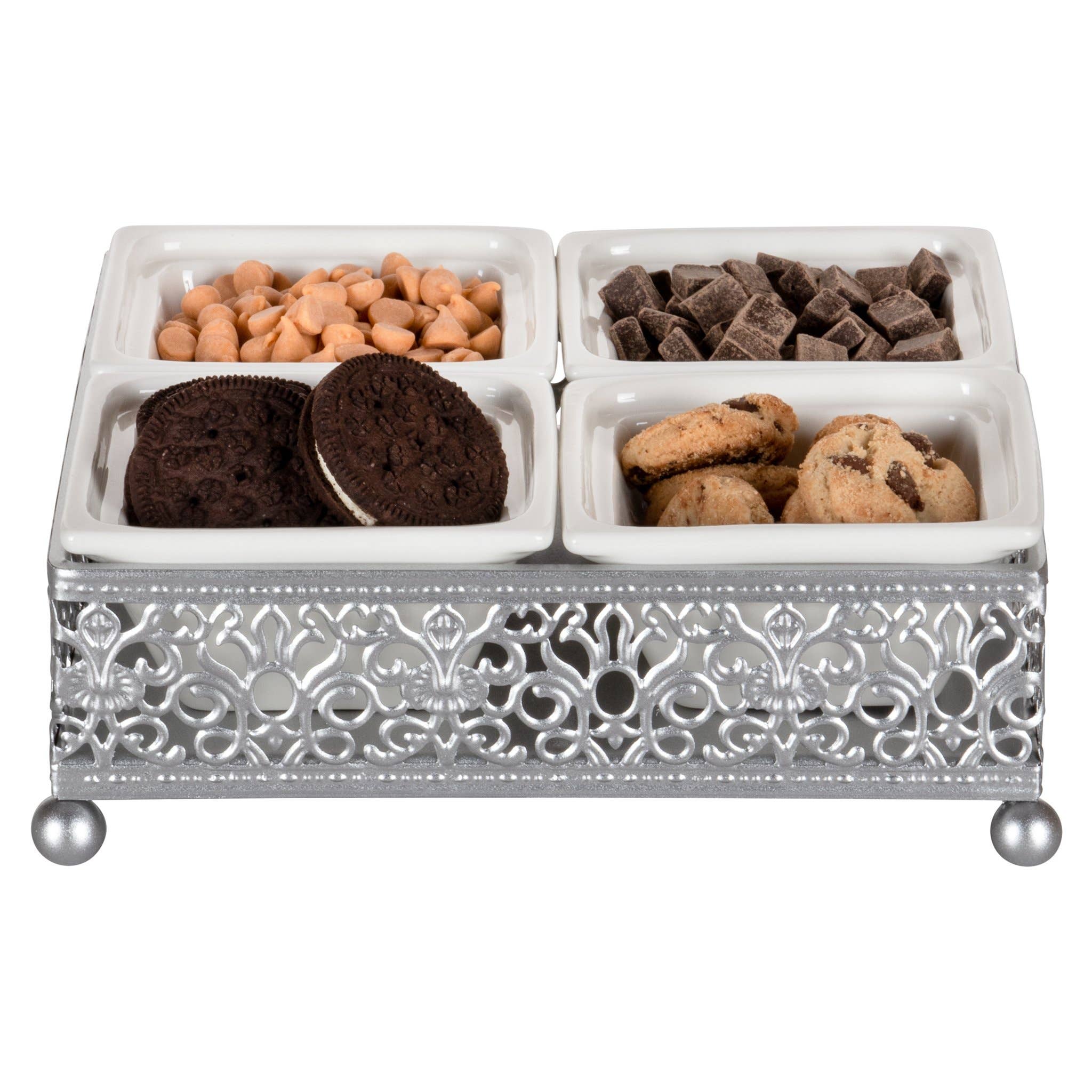 Amalfi Decor - Wholesale Serving Tray - Square Serving Tray with Ceramic Dishes - Silver3