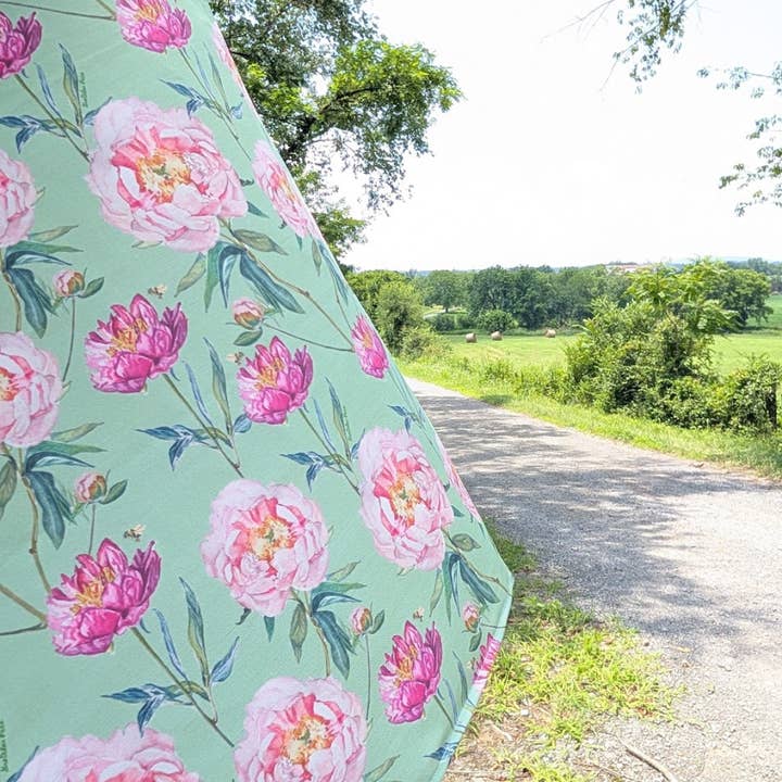 Pano de Cozinha - Peónias em Linho Algodão Verde Claro por atacado de Goose and Willow