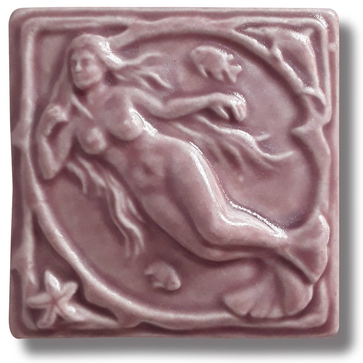 Whistling Frog Tile Inc. - Wholesale Wall Tile - Sculpted 4x4" Porcelain Mermaid Art Tile - Coastal Decor1