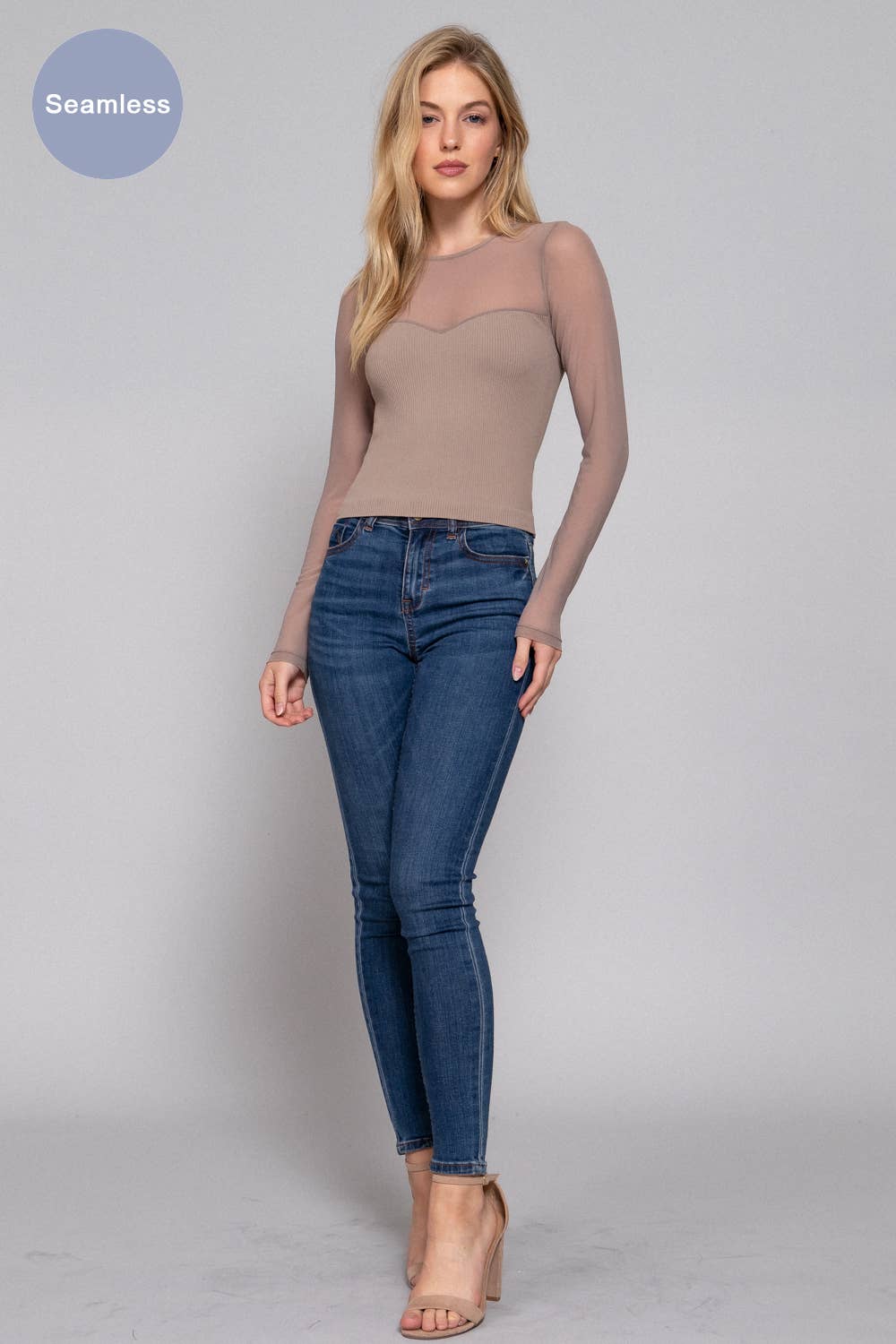 Active Basic | Active USA - Wholesale Knit Top - Women's - Long Sleeve Round Neck Mesh Combination Seamless Top21