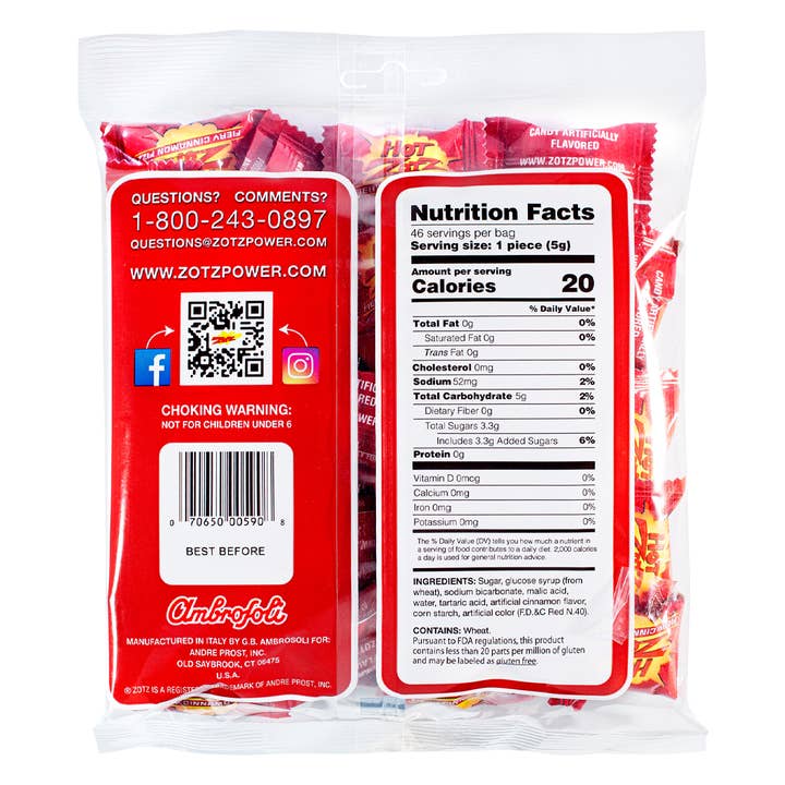 Andre Prost Inc. - Wholesale Hard Candy - Hot Zotz 46ct Bags-Case of 121