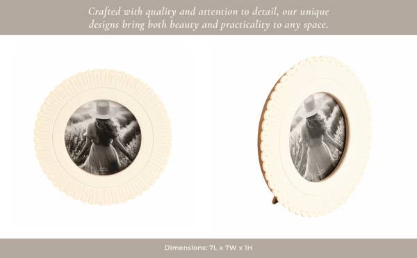 Sagebrook Home - Wholesale Picture Frame - Photo Frame - Ivory Resin Round Solid Etched Petal, 4x4 in.11