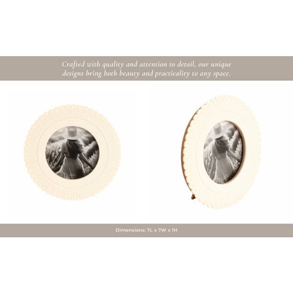 Sagebrook Home - Wholesale Picture Frame - Photo Frame - Ivory Resin Round Solid Etched Petal, 4x4 in.11