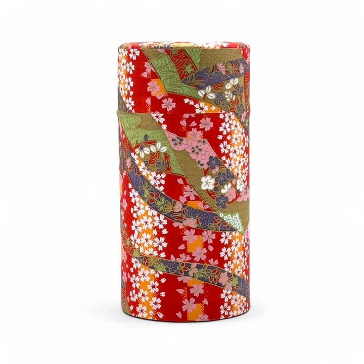 Oiwai Red Washi Paper Wrapped Tea Canister - Japanese Chazutsu for wholesale by Inoue Tea