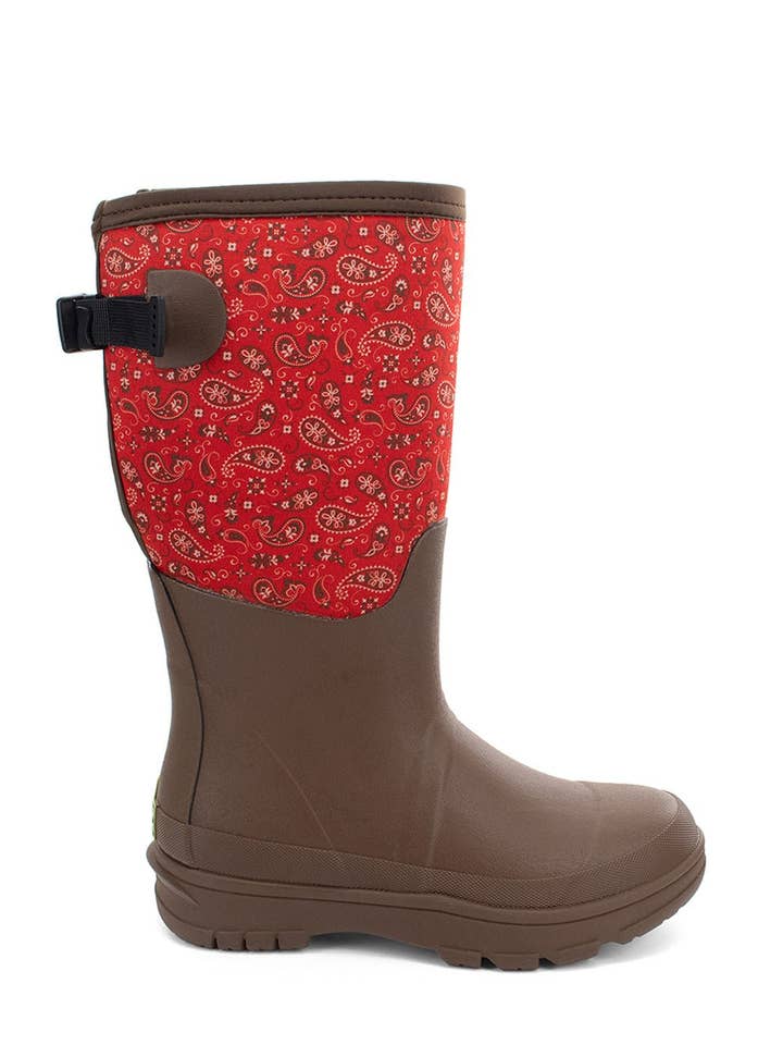 Women's Bandana Neoprene Faux Fur Wide Calf Tall Cold Weather Boot - Brown for wholesale by Western Chief