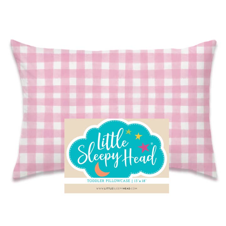 Toddler Pillowcase - Gingham Pink - 13"x18" - 100% Cotton for wholesale by Little Sleepy Head