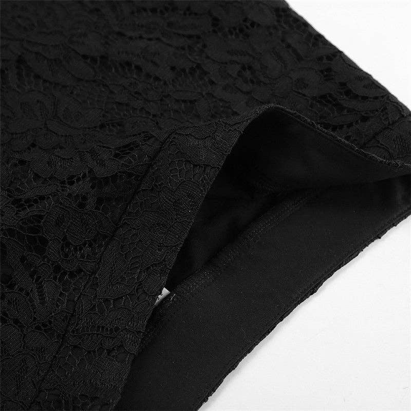 BLACK Elegant Lace Floral High-Waisted Midi Skirt for wholesale on Faire7