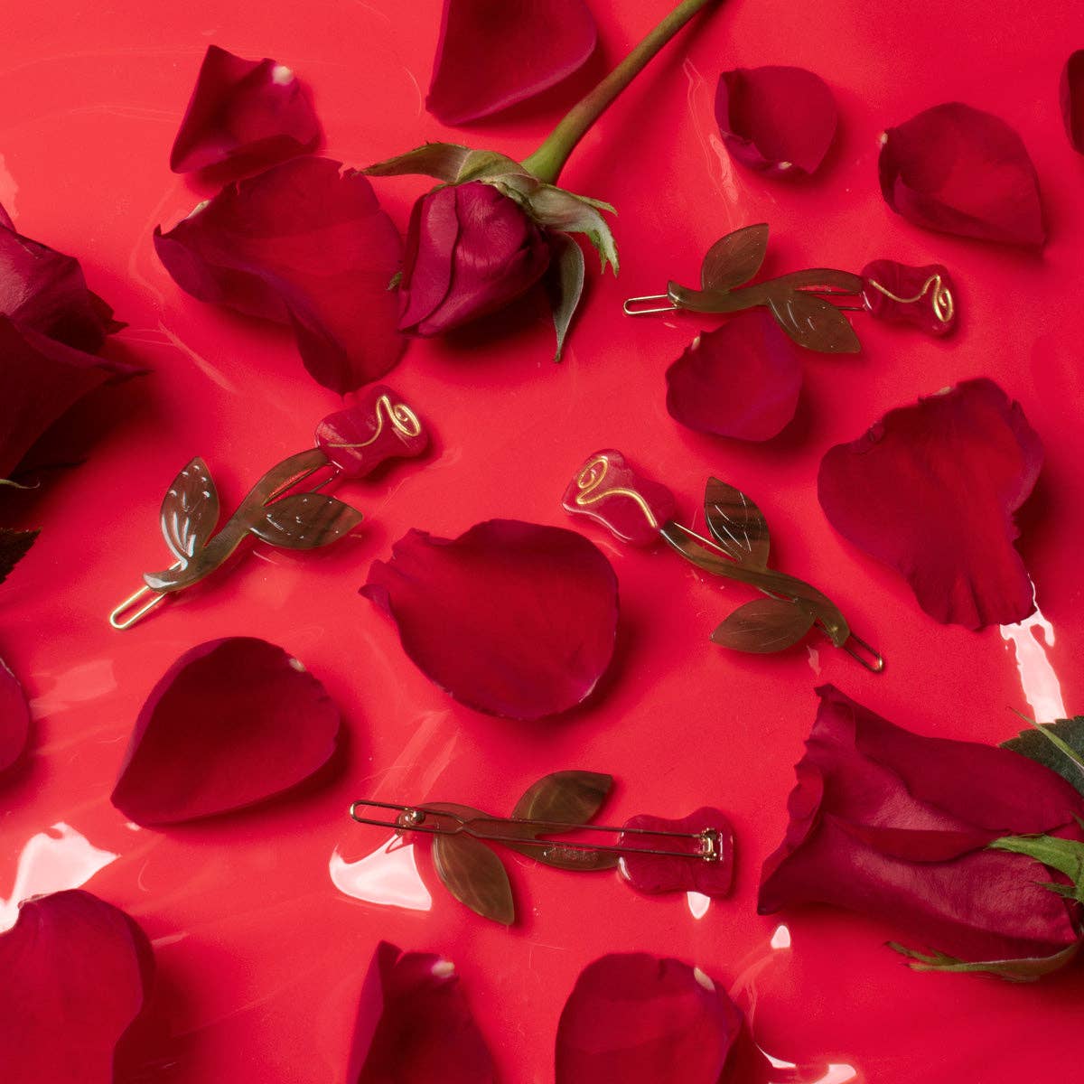 WINONA IRENE - Vente Barrette – femme - Ensemble de barrettes à cheveux en acétate Red Rose3