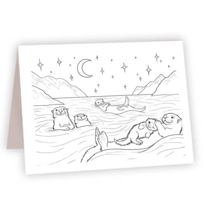 Coloring Card - Sea Otters for wholesale by Ahava River Cards, Books & Decor