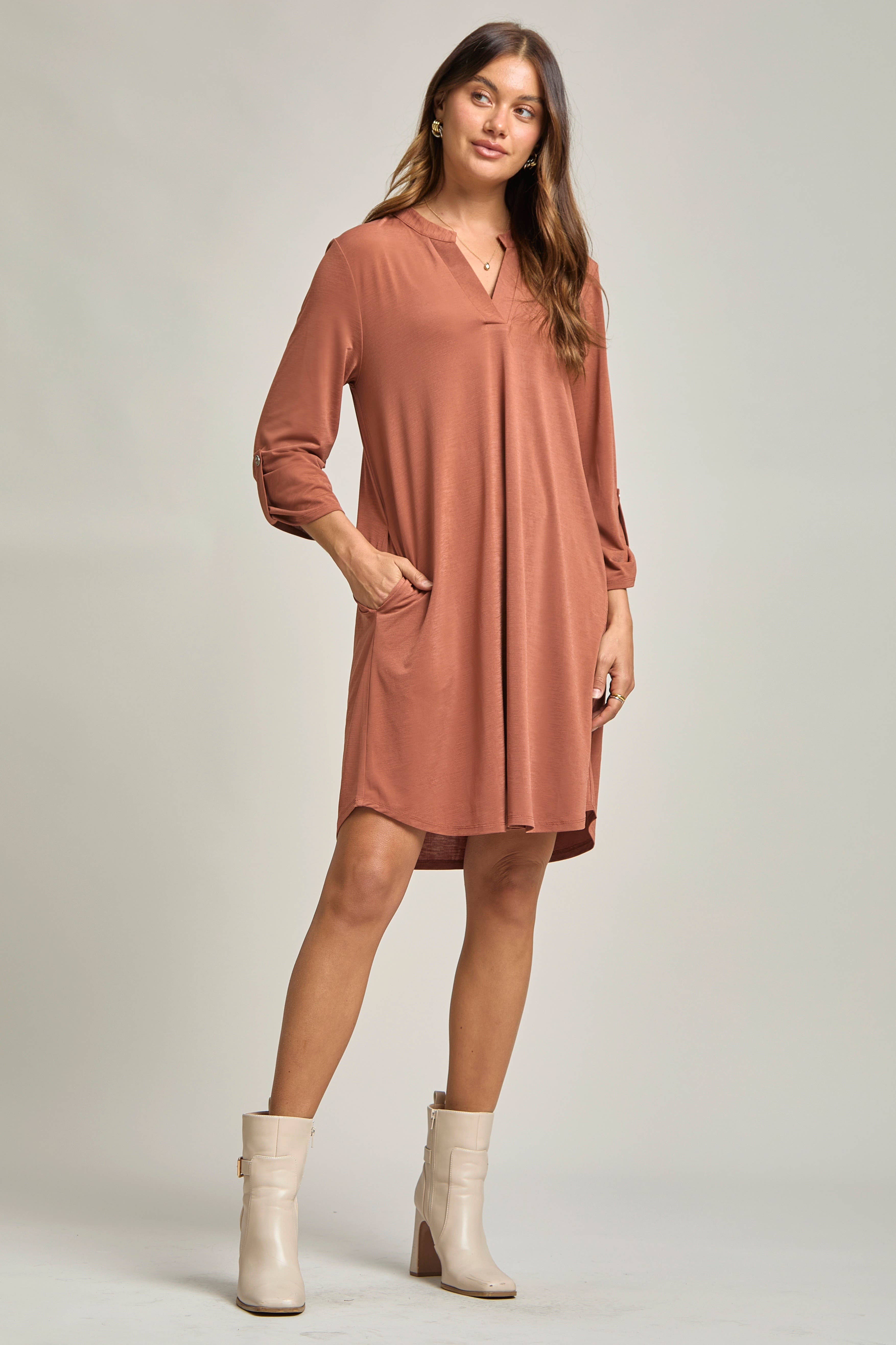 Dear Scarlett - Wholesale Dress - Women's - Solid A line 3/4 Sleeve Dress0