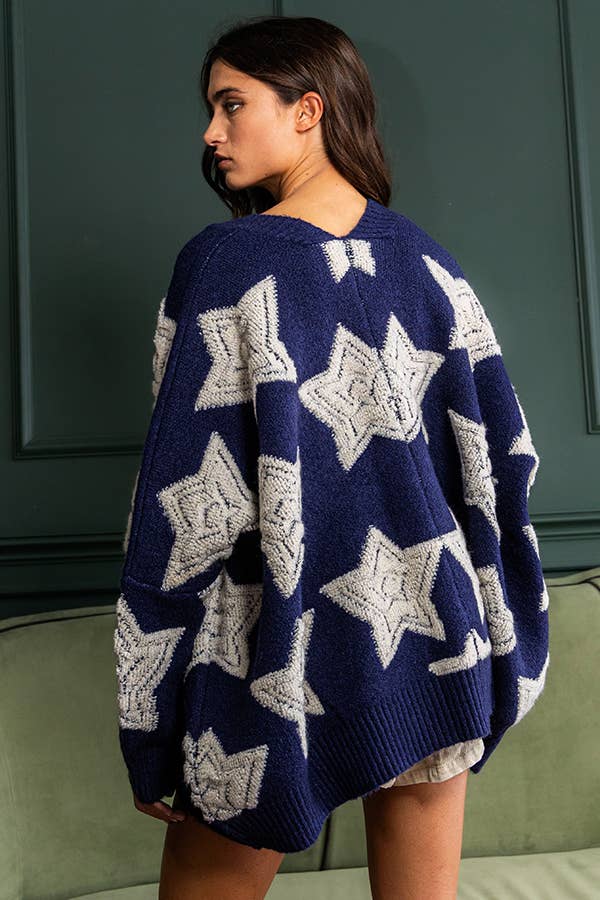 BUCKETLIST INC - Wholesale Cardigan - Women's - IT1670 Oversized Star Pullover Sweater Cardigan48