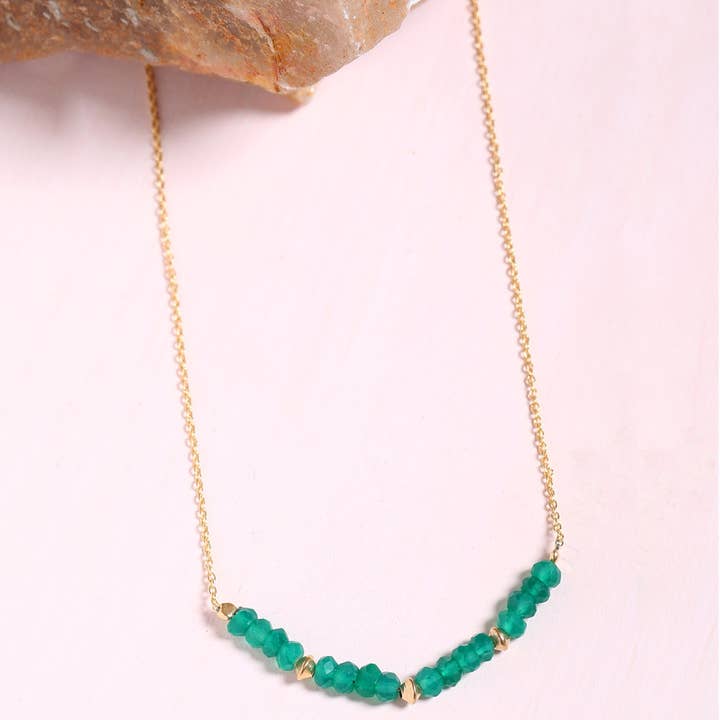 Tiramisu – wholesale Kedjehalsband – Guldpläterat 925 Silver Symmetriskt Halsband med Grön Onyxpärla3