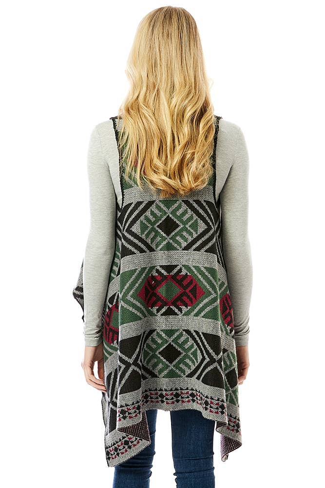 Hana - Wholesale Outerwear Vest - Women's - Aztec Pattern Vest with Button7