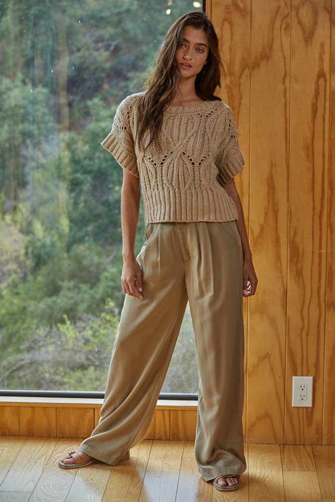 By Together - Wholesale Knit Top - Women's - W1124 | Knit Sweater Crochet Round Neck Short Sleeve Top3