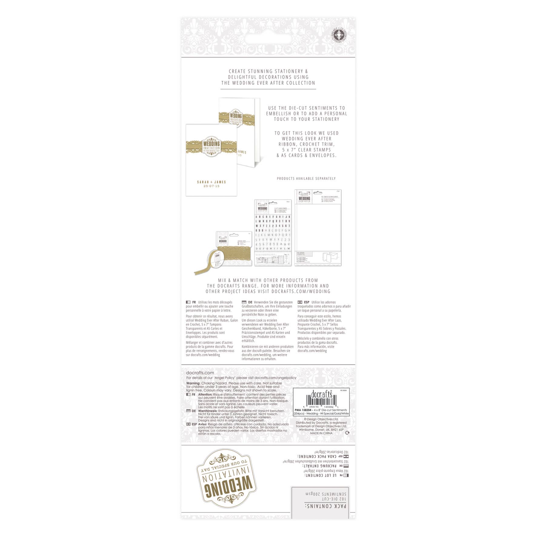 West Design Products UK – wholesale Craft supplies – Papermania 4 x 8"Die-cuts 204 Pieces - Wedding - Gold/White1