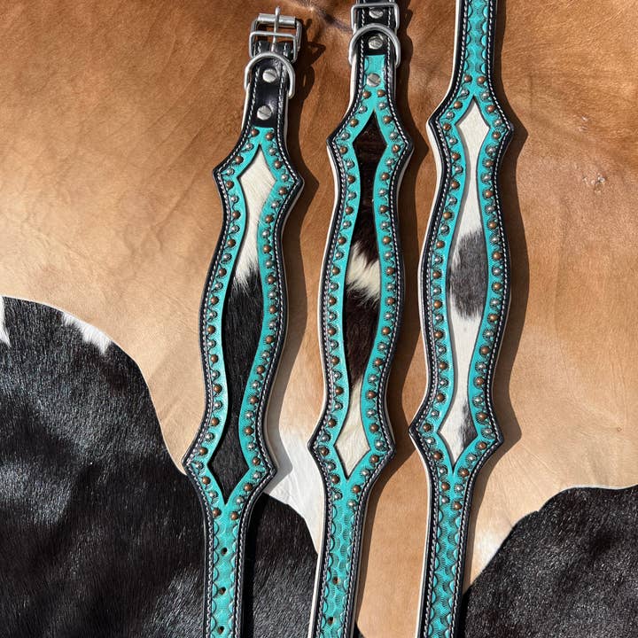Westrian (Formerly Equipage) - Wholesale Pet Collar - Dog - Western Hair On Cowhide Scalloped Turquoise Dog Collar