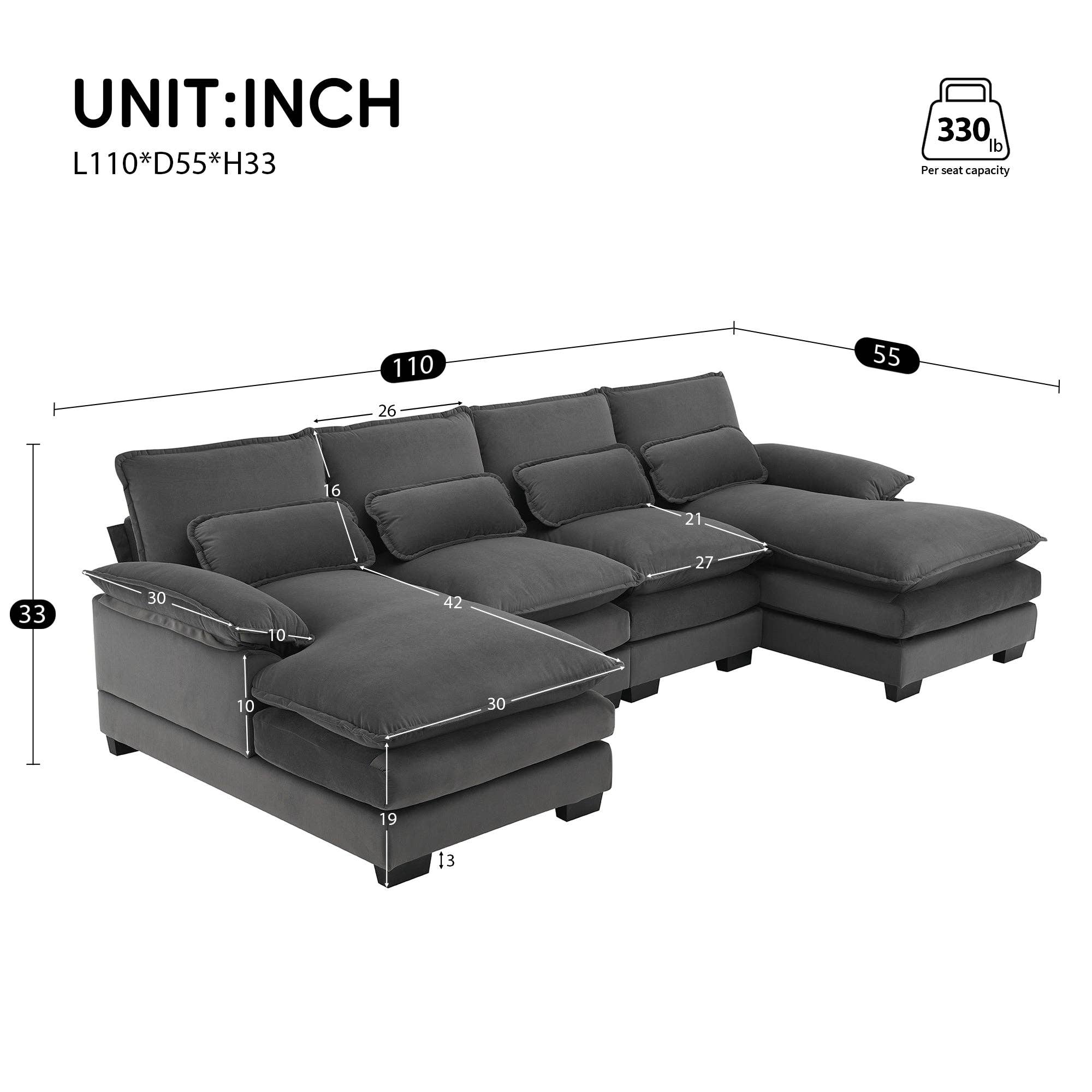 39F Inc. - Wholesale Sofa - 109.8" U-shaped Sectional Sofa with Chaise & Waist Pillows3