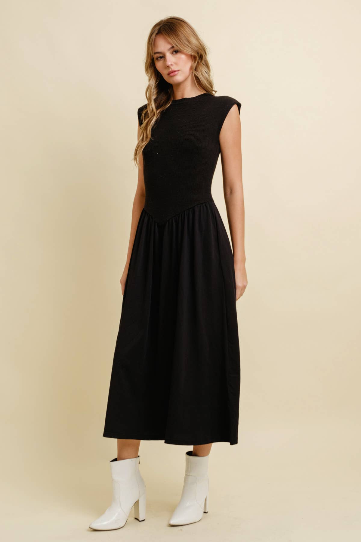 Cloud Ten - Wholesale Dress - Women's - CSW11891 - CAP SLEEVE CONTRAST PLEATED MIDI DRESS13