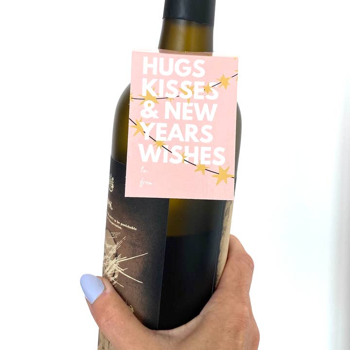 Five Dot Post - Wholesale Gift Tag - New Years Wishes Holiday Wine Bottle Gift Tag