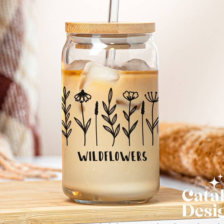 Libbey ølglas med vilde blomster – Blomsterdrikkeglas for engroshandel hos Cataleya Designs Studio LLC