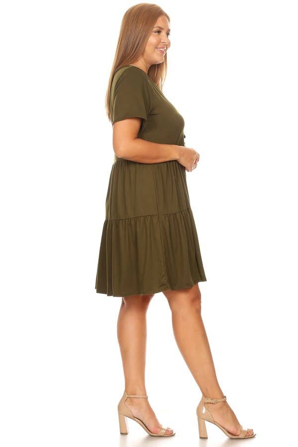 VIBE Apparel Co – wholesale Klänning - Dam – Plus borstad kortärmad baby docka klänning med 2 tier kjol4