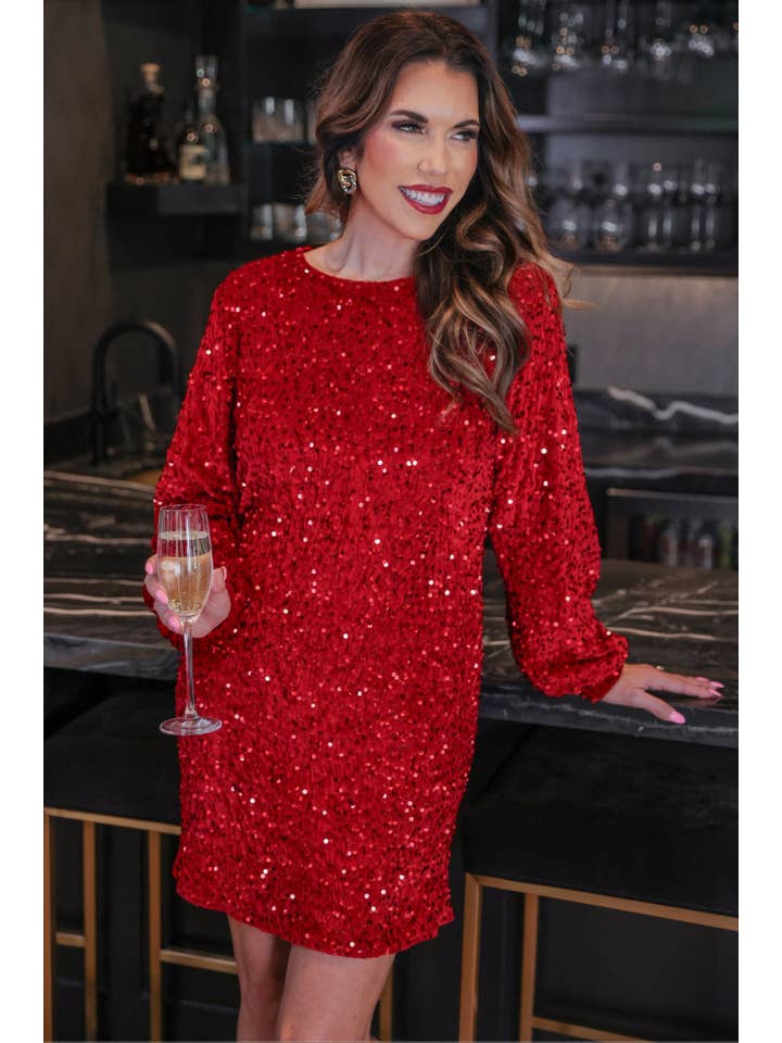 Old Flame Sequin Dress- Red for wholesale on Faire4