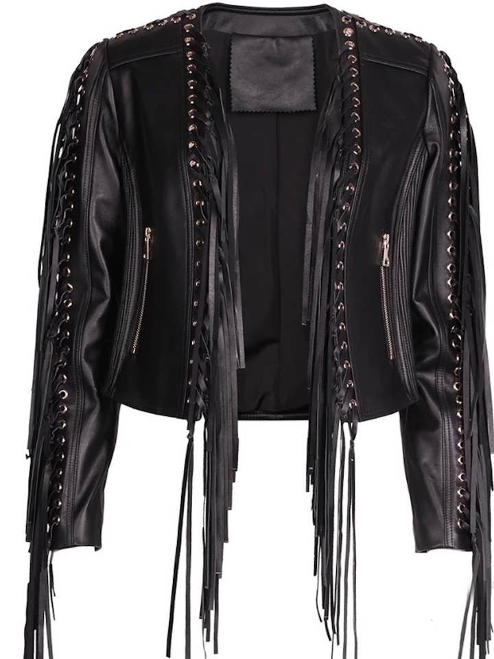 Fringe Leather Jacket-Western for wholesale by Luxe & Leather by Madonna & Co