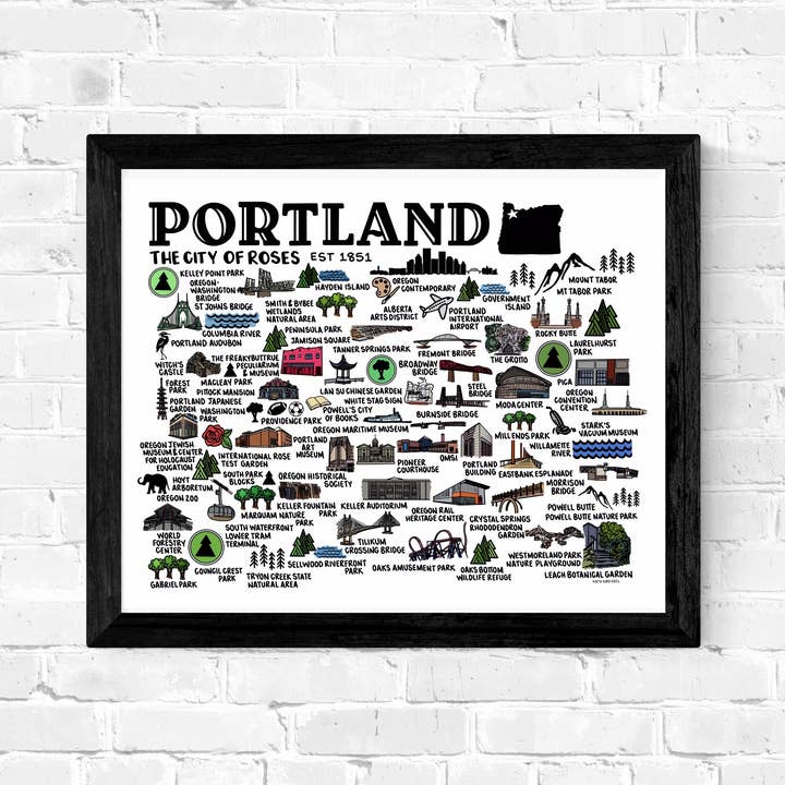 Whereabouts Shop - Wholesale Art Print - Portland Oregon Map Color Art Print