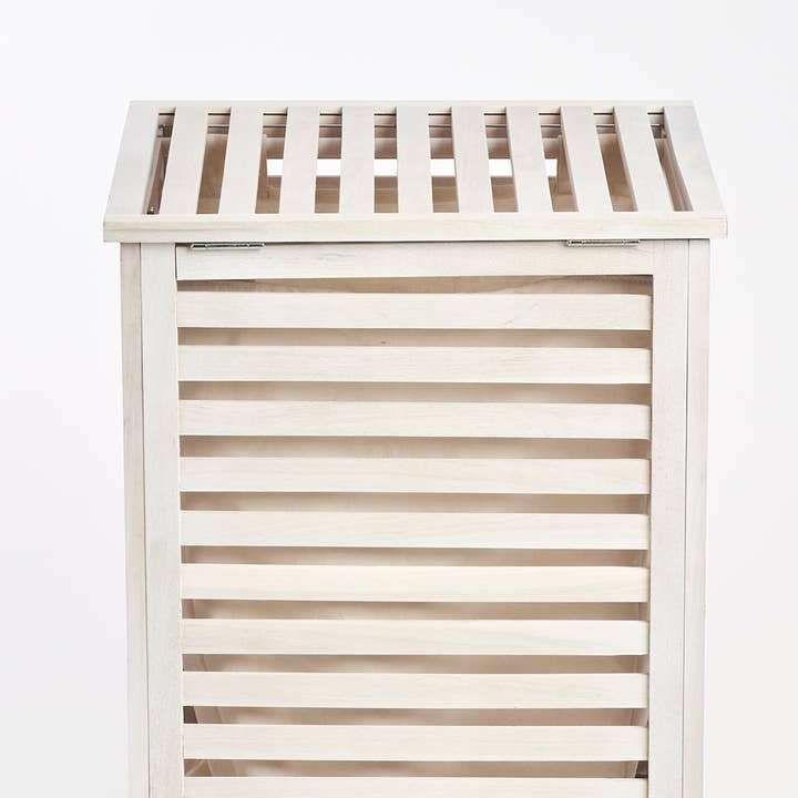 Laundry basket, walnut wood, natural white for wholesale on Faire3