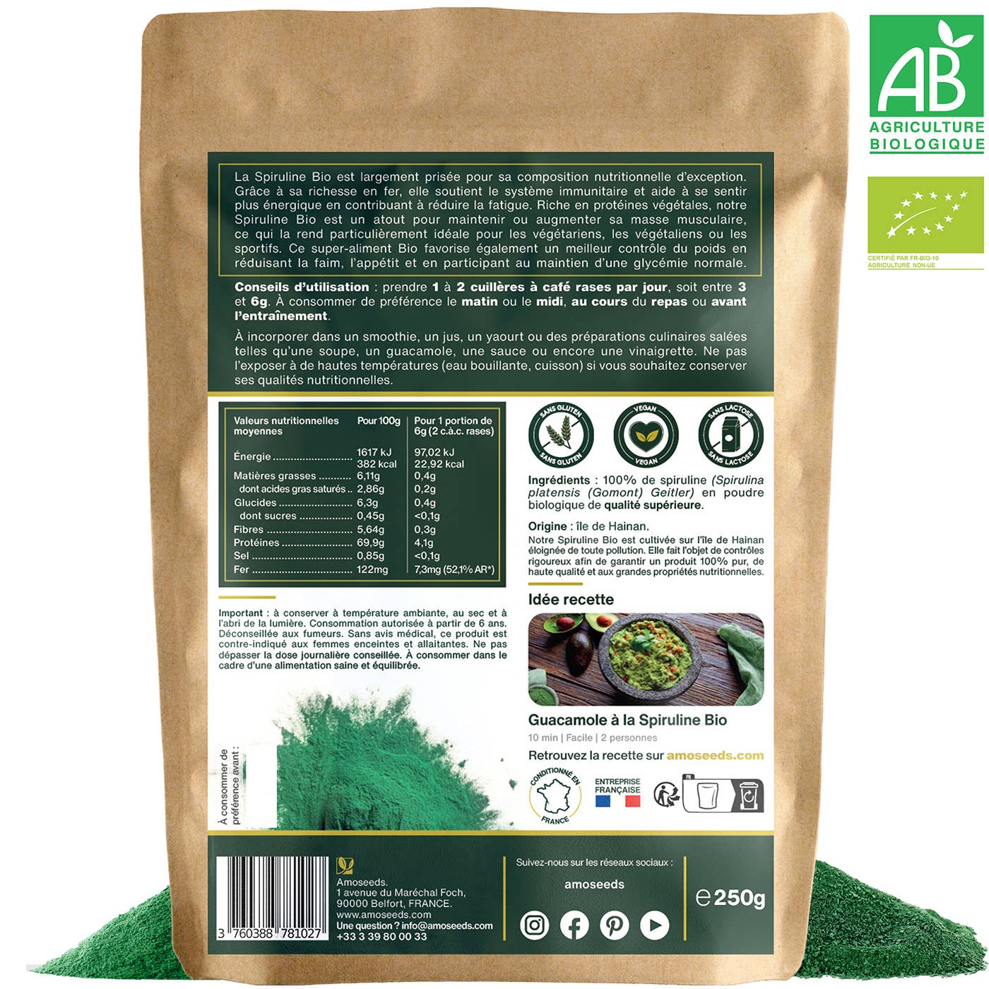 Amoseeds - Wholesale Protein/Superfood Powder - Organic Spirulina Powder 250g1