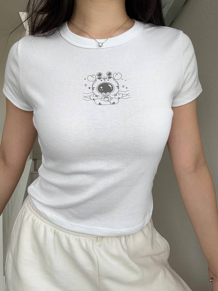 Meditating Crab Graphic Baby Tee for wholesale by Overthinker Apparel