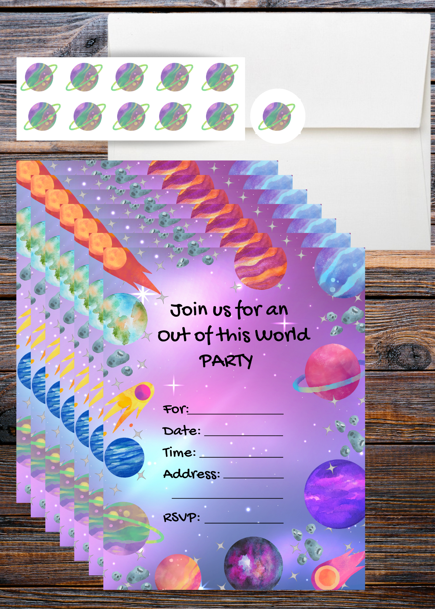 LM Studioz - Wholesale Invitations - Space Party Invitations comes with Envelopes and Stickers2