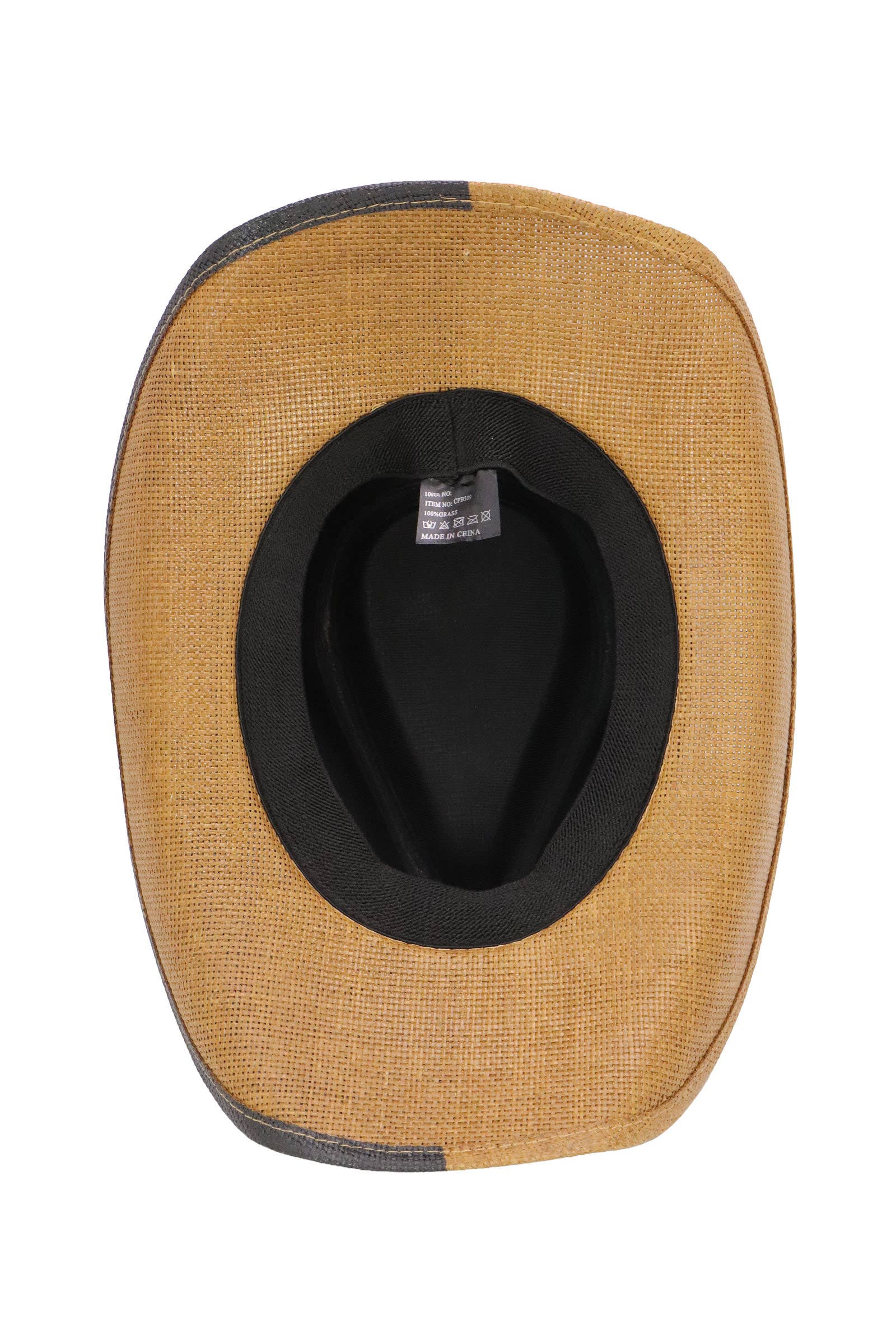 TAN/SORT Cap Zone split-farvet cowboystrohat med Longhorn-bælteemblem for engroshandel på Faire7