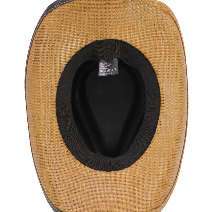 TAN/SORT Cap Zone split-farvet cowboystrohat med Longhorn-bælteemblem for engroshandel på Faire7