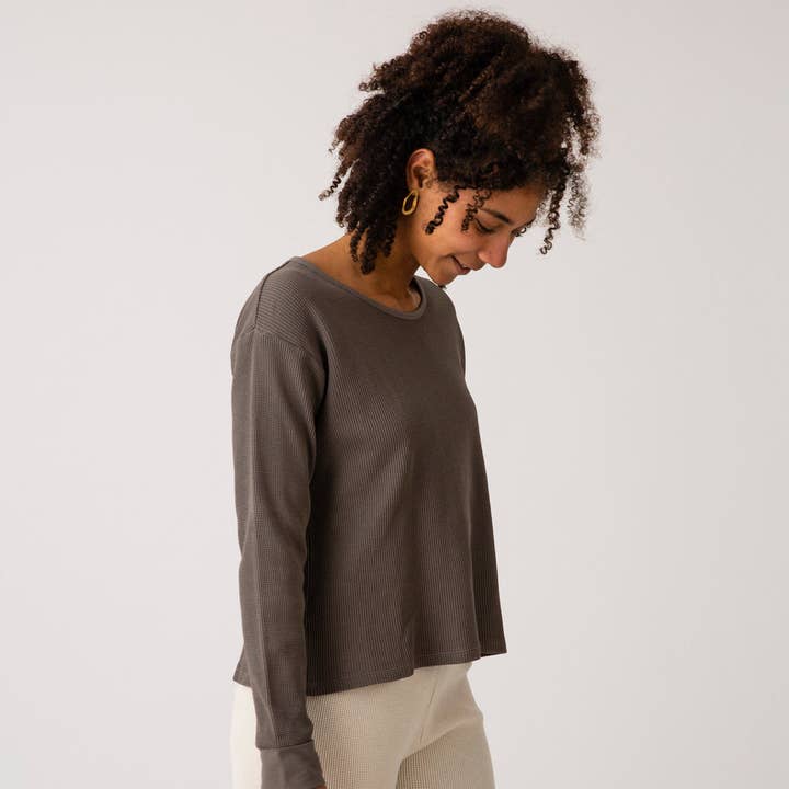 Camisola Básica de Manga Comprida Adulto grafite por atacado de Matona