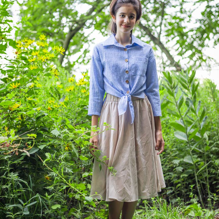 Top de seersucker con lazo delantero y bolsillo 128 para venta al por mayor de Frills and Freckles