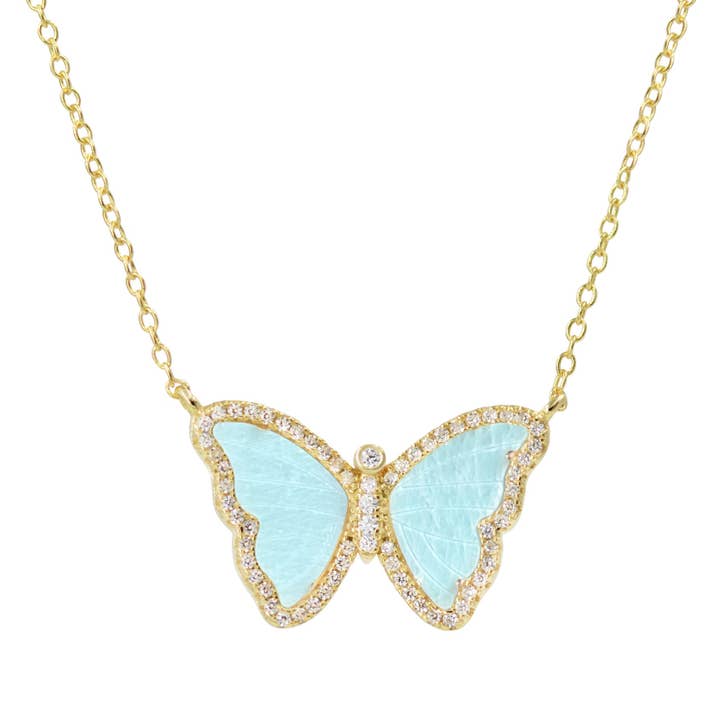 Collier Papillon en Amazonite avec Cristaux pour la vente par Kamaria Jewelry