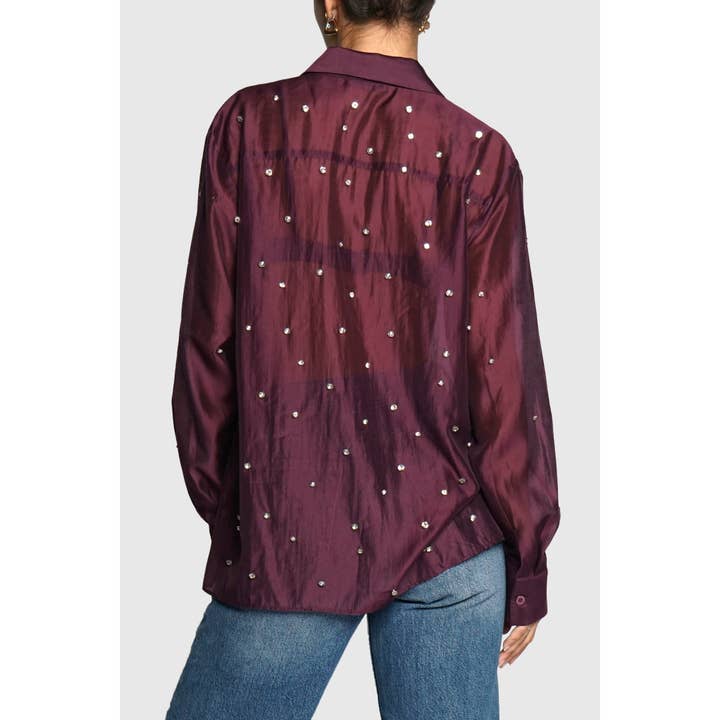 Sans Souci - Wholesale Buttoned-down shirt – Women's - ALL OVER RHINESTONE BUTTON DOWN SHIRT2