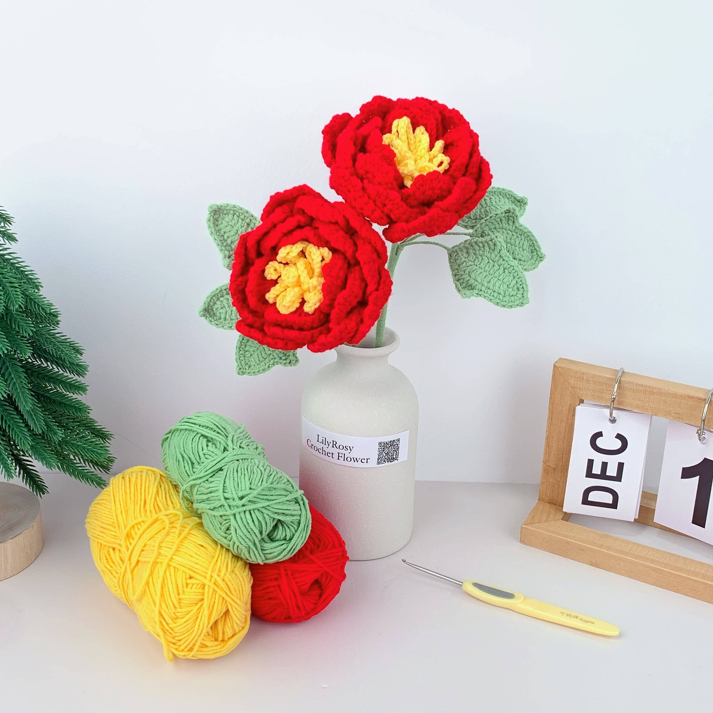 Lilyrosy（Duty free) - Wholesale Artificial Flowers - Crochet Peony Flowers gift, Handmade Gift for her, Homedecor2
