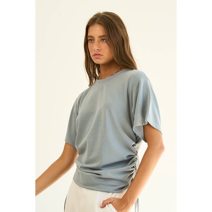 Side Ruched Soft Stretch Knit Top for wholesale by The GREii