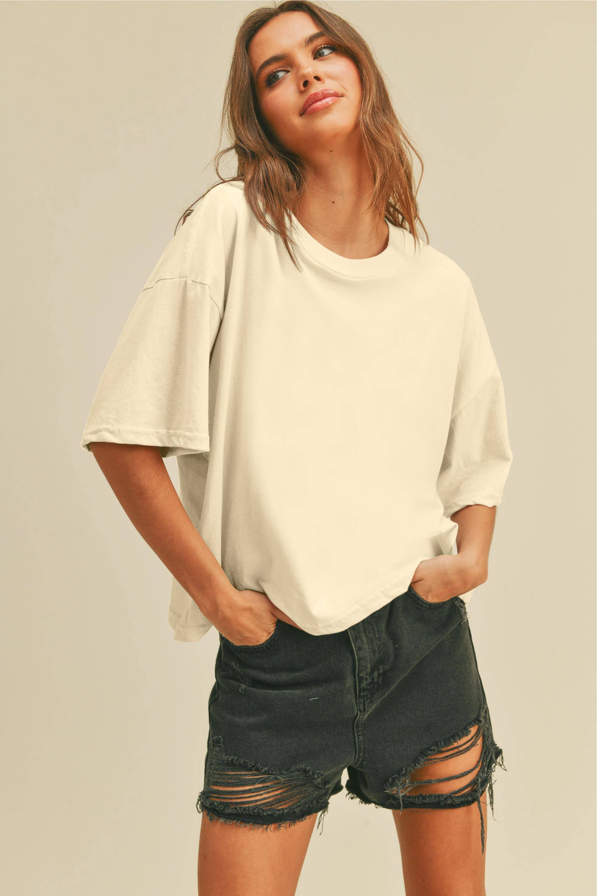 Honestee – wholesale T-shirt – women's – Blank Long Cropped T-Shirt3